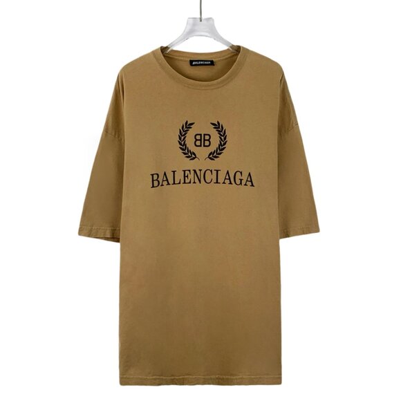 FM0035 Balenciaga Brown Logo Letter Printed Cotton Round Neck Short Sleeve T-shi